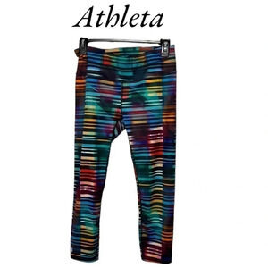 Athleta  leggings size small ,multicolor stripes with abstract geometric,gym,EC